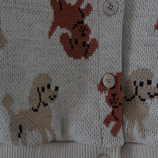 Beige pup cardigan voor kinderen met hondjespatroon