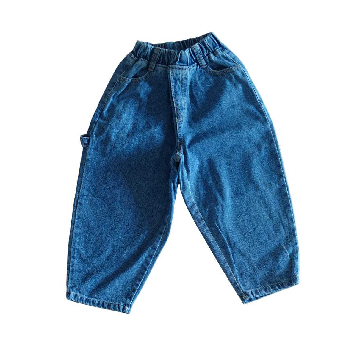 Blauwe balloon kinderjeans met wijde pijpen en ronde fit