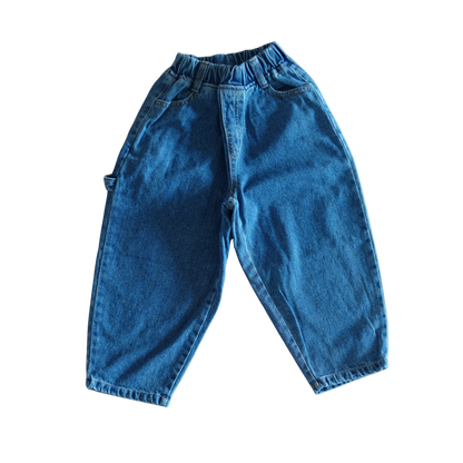 Blauwe balloon kinderjeans met wijde pijpen en ronde fit