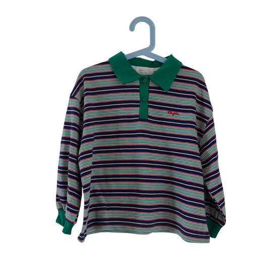 Groen blauwe gestreepte kinderlongsleeve met contrasterende kraag
