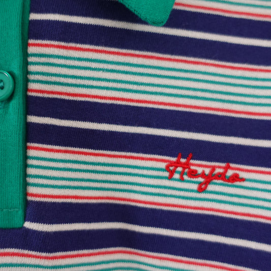 Groen blauwe gestreepte kinderlongsleeve met contrasterende kraag