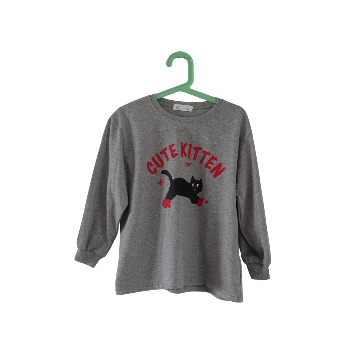Grijze kinderlongsleeve met kattenprint