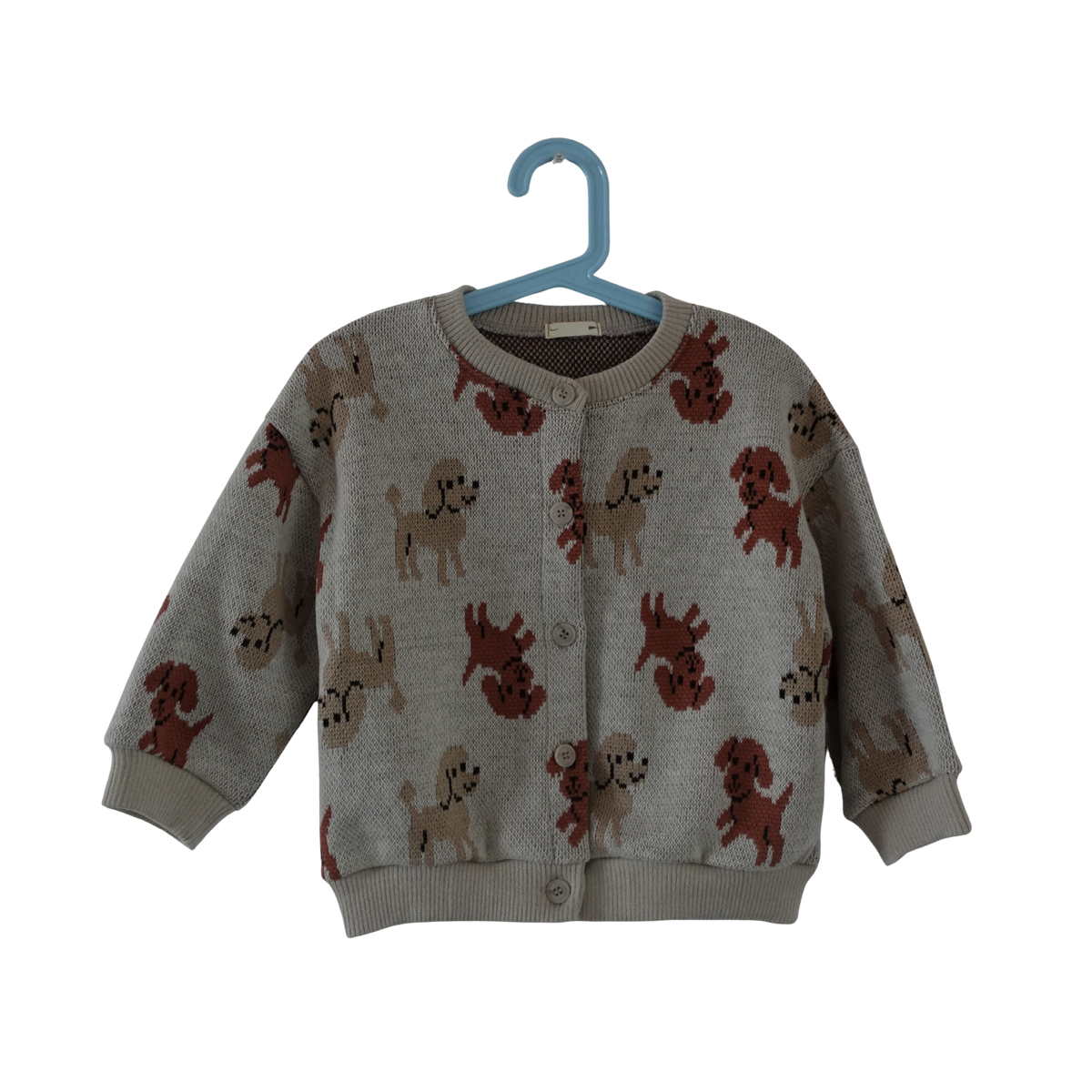 Beige pup cardigan voor kinderen met hondjespatroon
