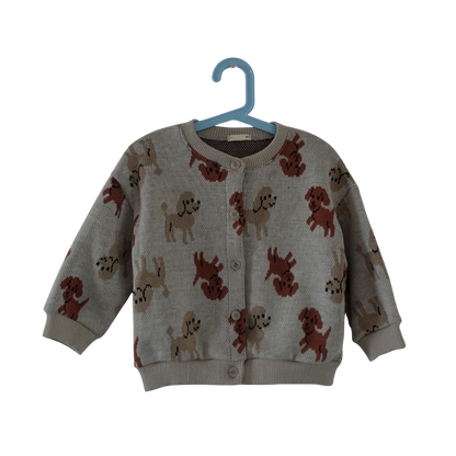 Beige pup cardigan voor kinderen met hondjespatroon