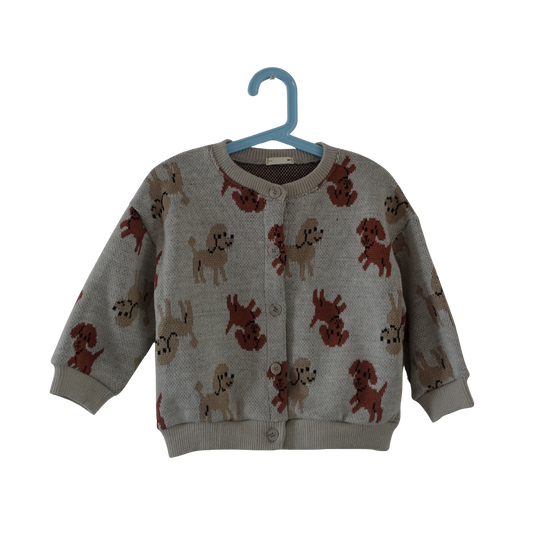 Beige pup cardigan voor kinderen met hondjespatroon
