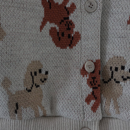 Beige pup cardigan voor kinderen met hondjespatroon