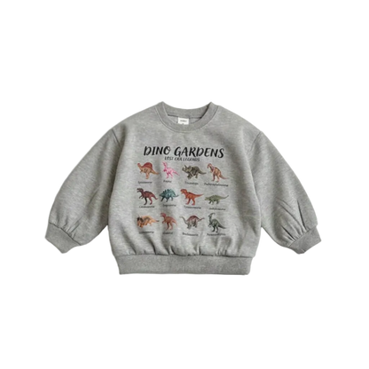 Grijze Mini Dino kindersweater met dino print
