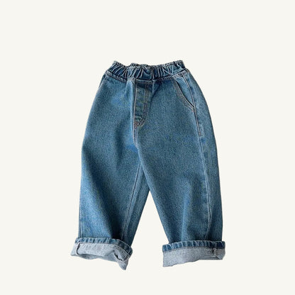 Point label wide denim pants