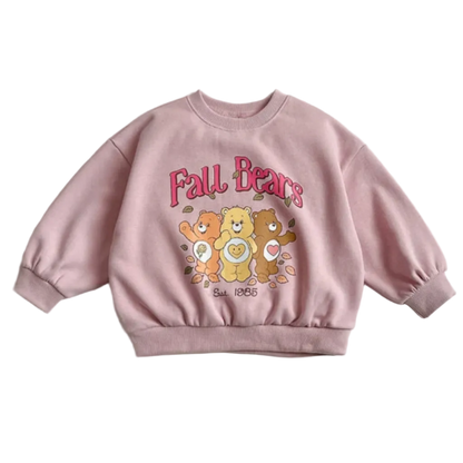 Roze Fall Bear kindersweater met berenprint